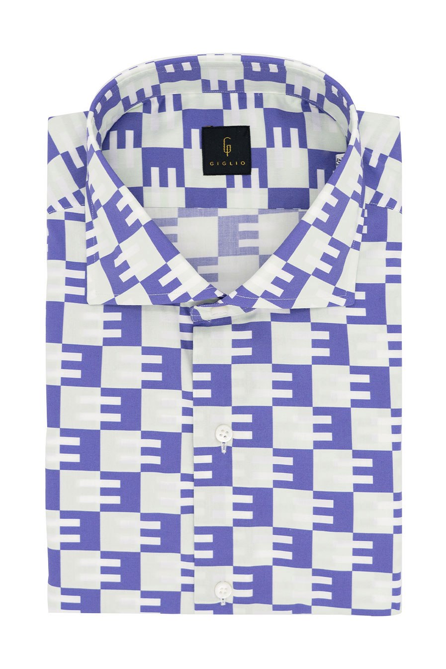 lilac & white long sleeve button down men's shirt , folded