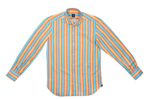 turquoise & salmon colored striped long sleeve button down men's shirt
