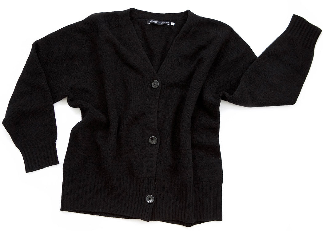 Black long sleeve cardigan sweater with V-neck