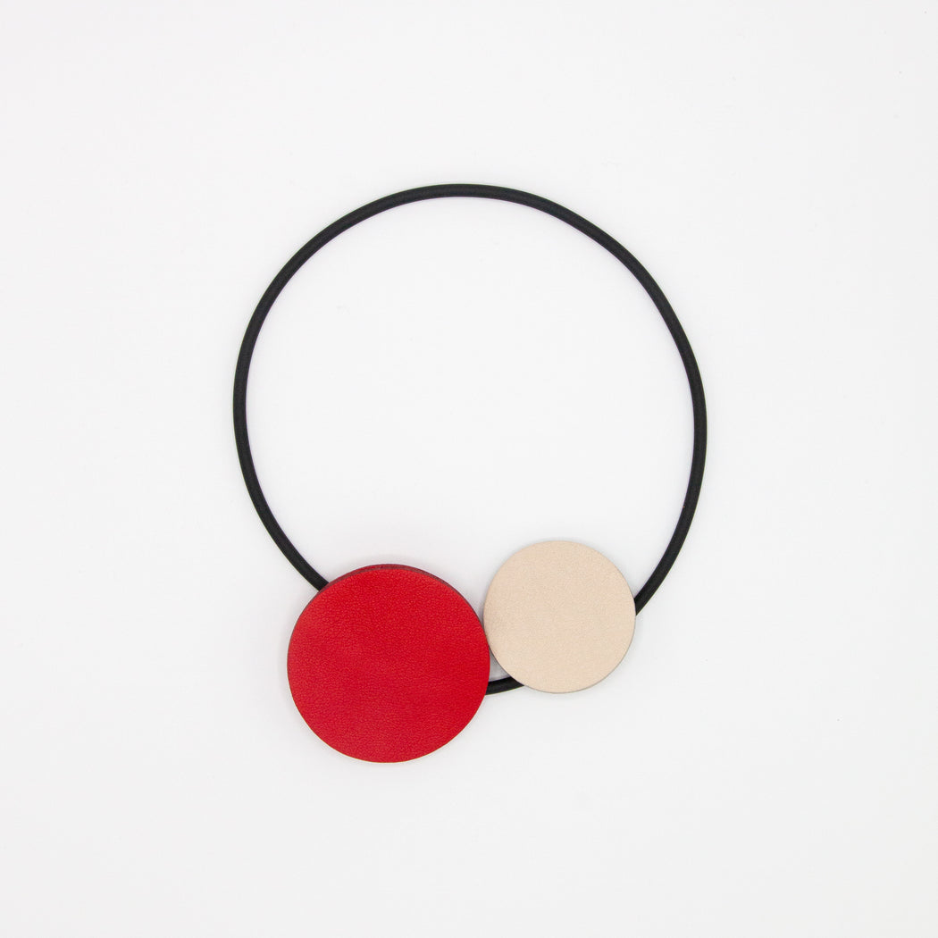 Black band choker necklace with red & white leather circles