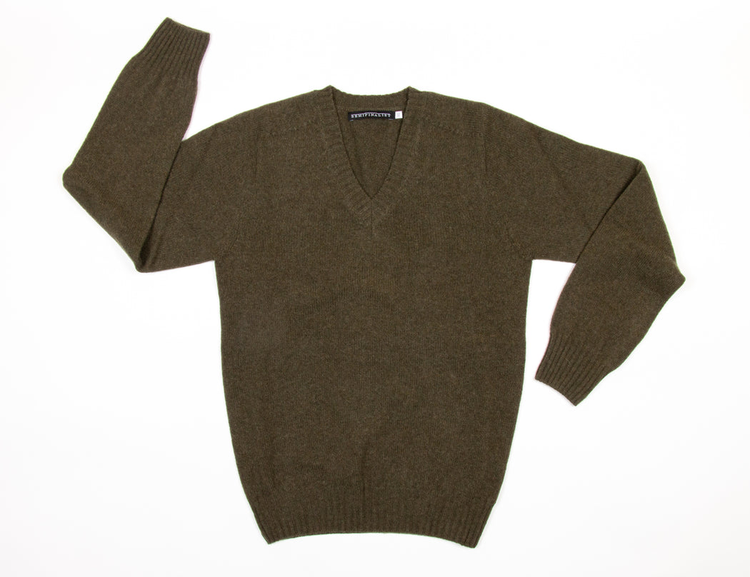 Dark olive green long sleeve V-neck sweater