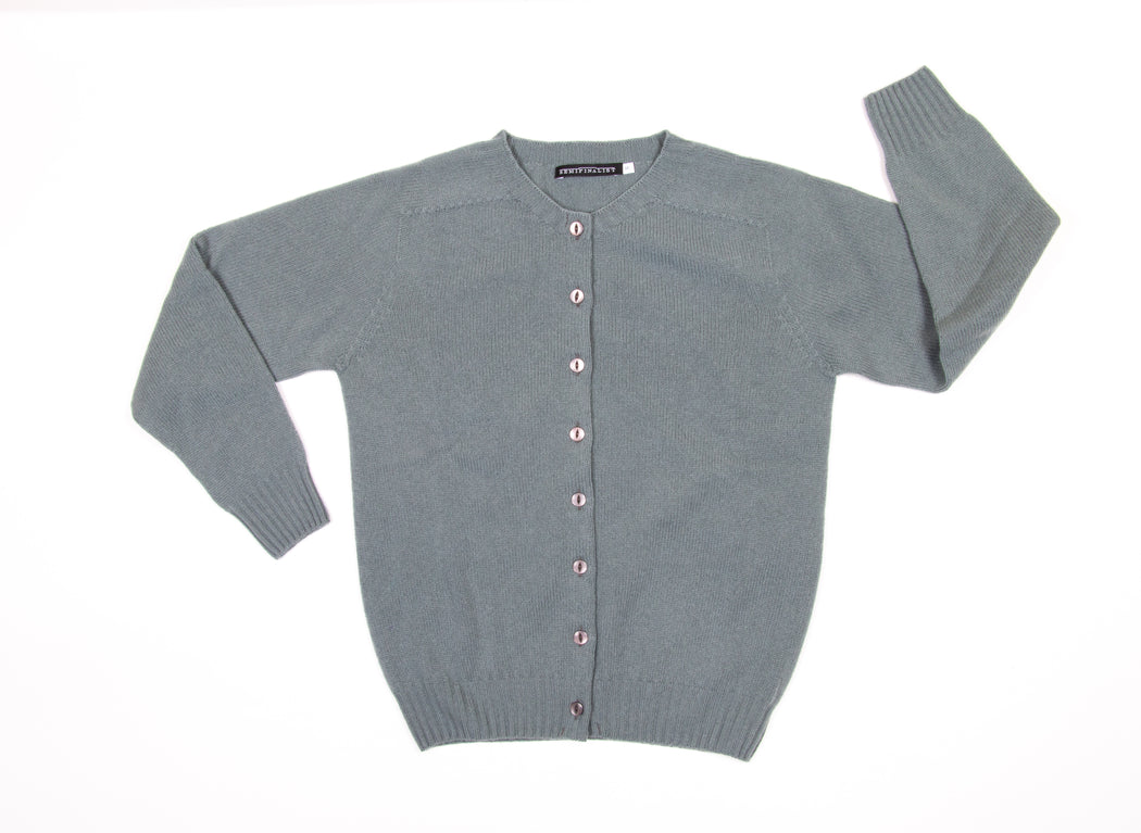Grey-green long sleeve cardigan sweater