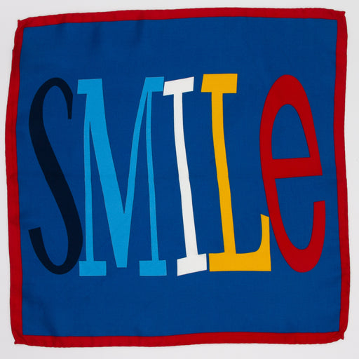 Smile text on dark blue Italian silk pocket square