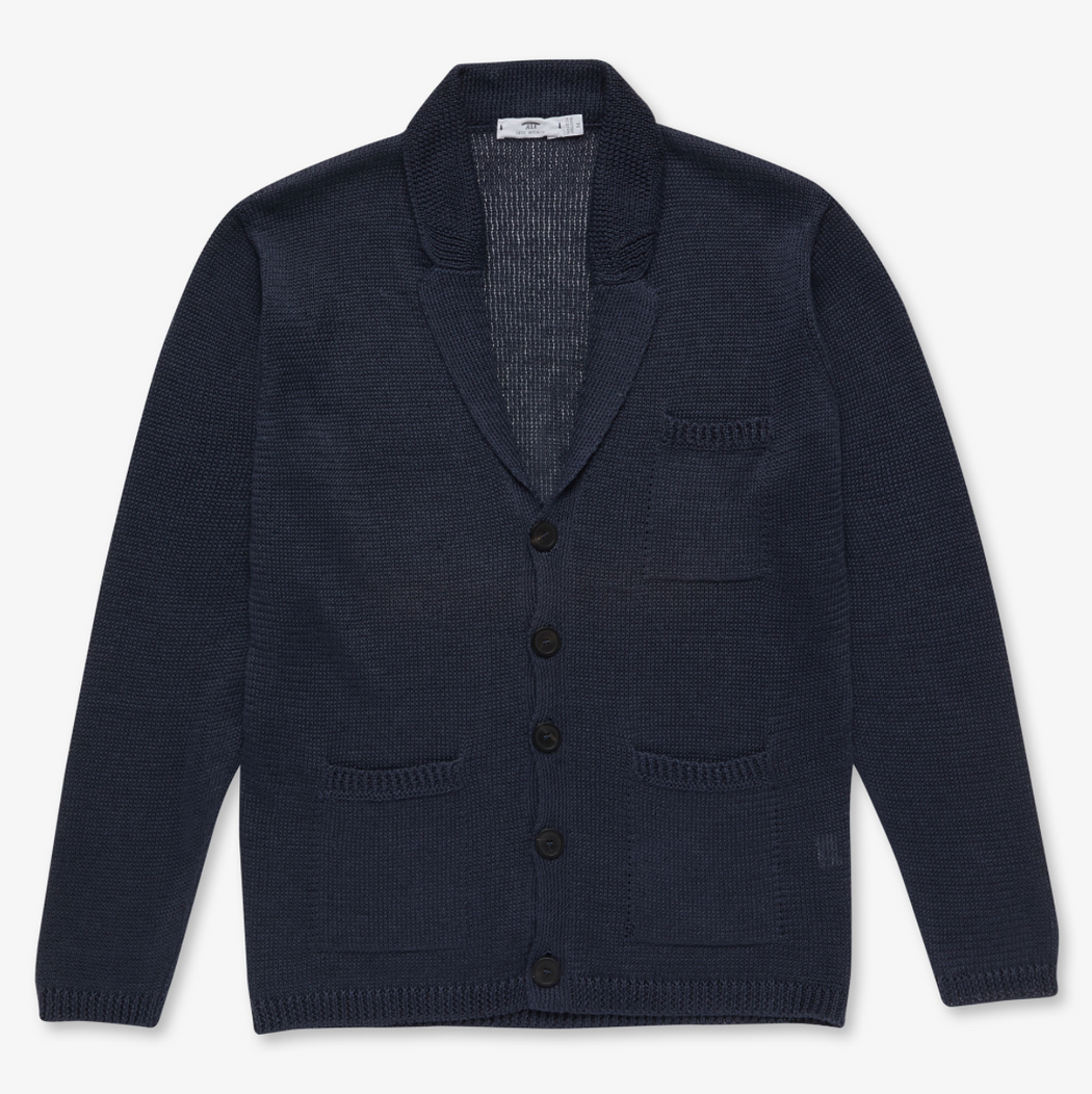 Dark grey long sleeve cardigan jacket with lapel & patch pockets