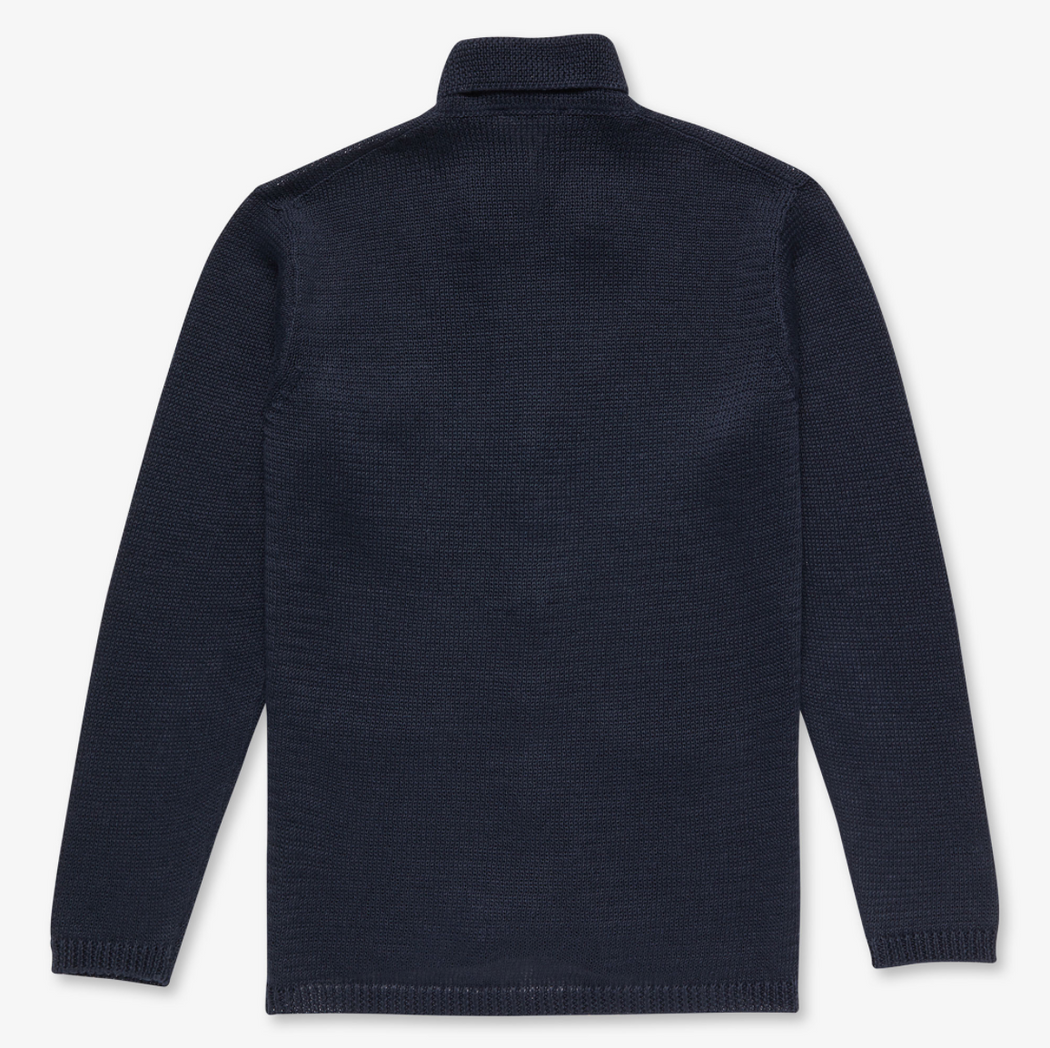 Back view of dark grey long sleeve cardigan jacket