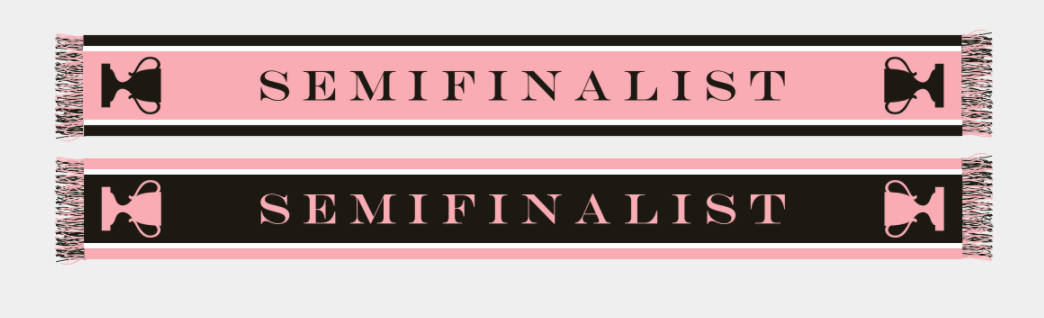 Both sides of the Semifinalist brown & pink soccer scarf