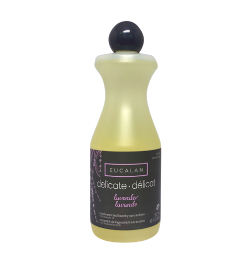 Clear bottle of Eucalan laundry detergent