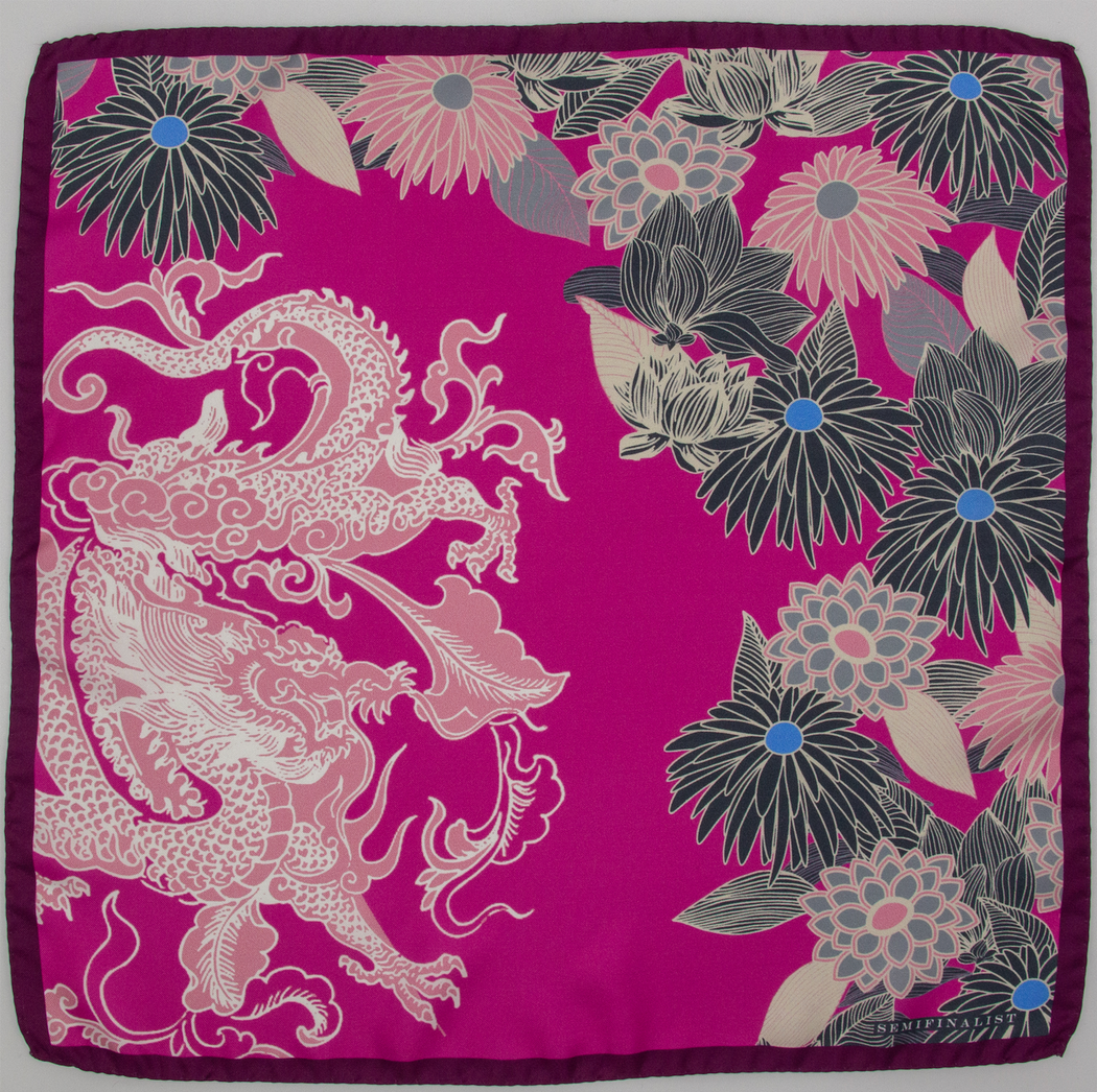 Pink, beige & black silk square scarf