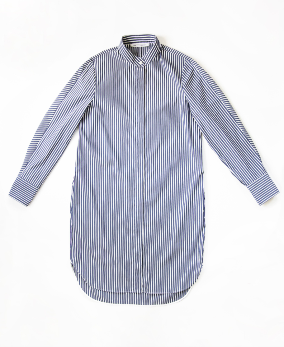 Blue & white striped long sleeve shirtdress