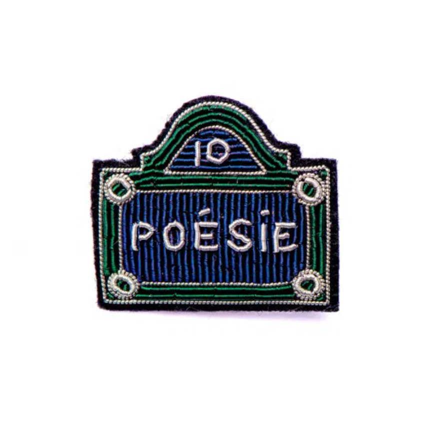 Blue and green French street sign embroided pin