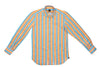 turquoise & salmon colored striped long sleeve button down men's shirt