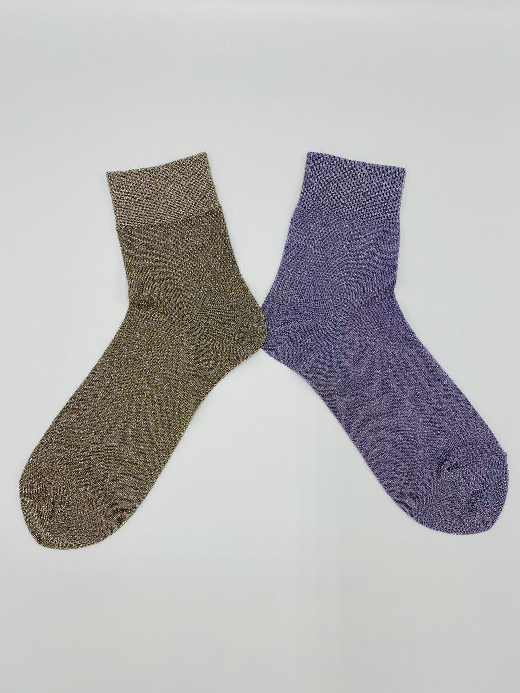 Women's sparkly socks in tan and in lilac