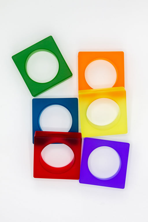 Green, orange, blue, yellow, red and purple silicone square bracelets