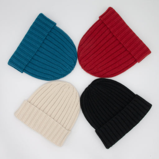 Blue, red, white and black chunky cashmere beanie hat