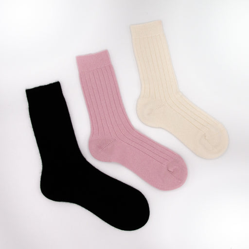 Black, pink and winter white cashmere socks