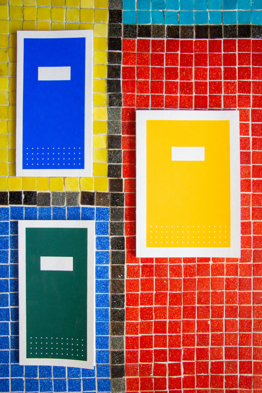Blue, yellow and green Hanji notebooks with silk screened covers