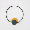 Black band choker necklace with yellow & blue leather circles