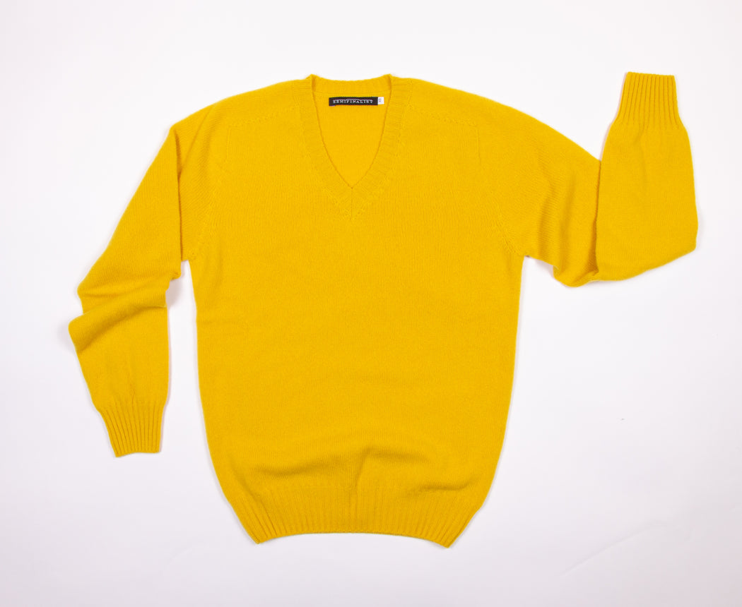 Yellow long sleeve V-neck sweater