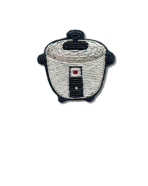 Silver & black rice cooker embroidered pin