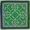 Green & white geometric silk square scarf with purple trim