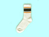 Off-white tube sock with green & mustard stripes