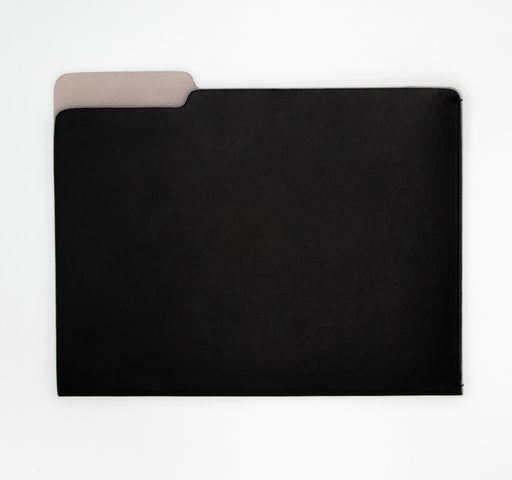 black and taupe leather file folder