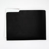 black and taupe leather file folder with notepad inside