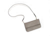 Grey leather wallet clutch with detachable white shoulder strap