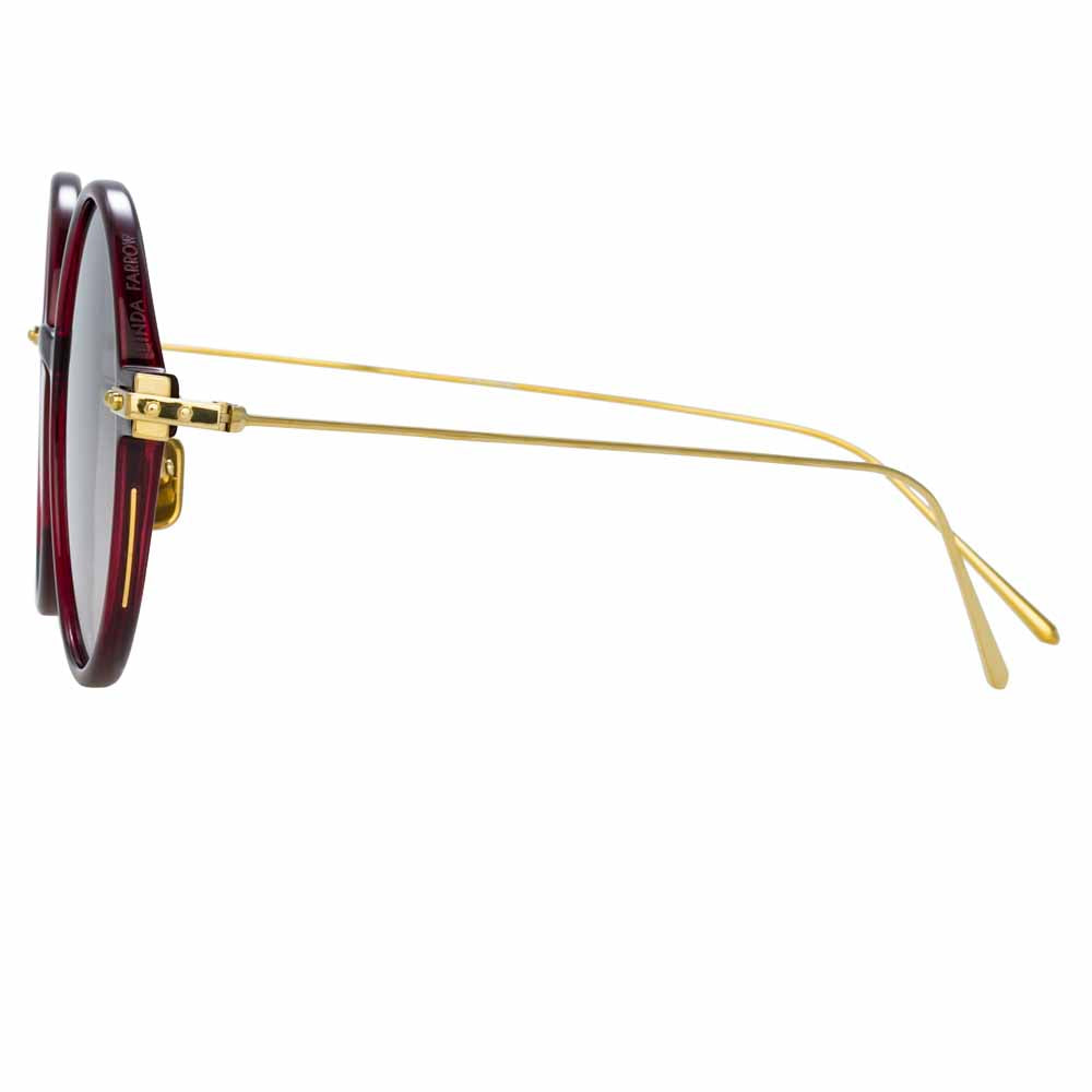 Side view: Round Italian acetate sunglasses with gold temples