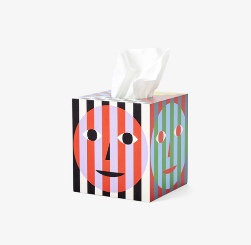 multi color stripe tissue box with face image
