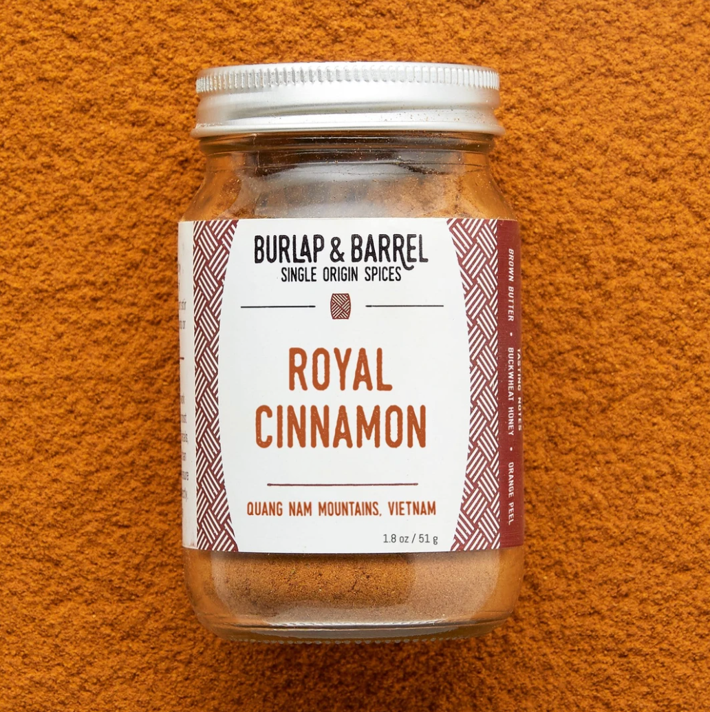 Glass jar of Burlap & Barrel "Royal Cinnamon"
