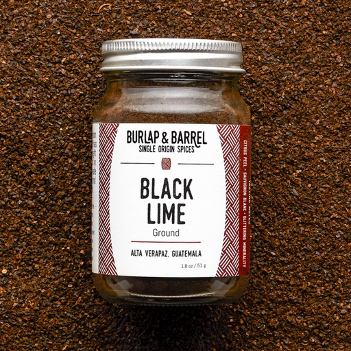 1.7 ounce glass jar of Ground Black Lime spice