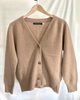 Beige long sleeve cardigan sweater with V-neck
