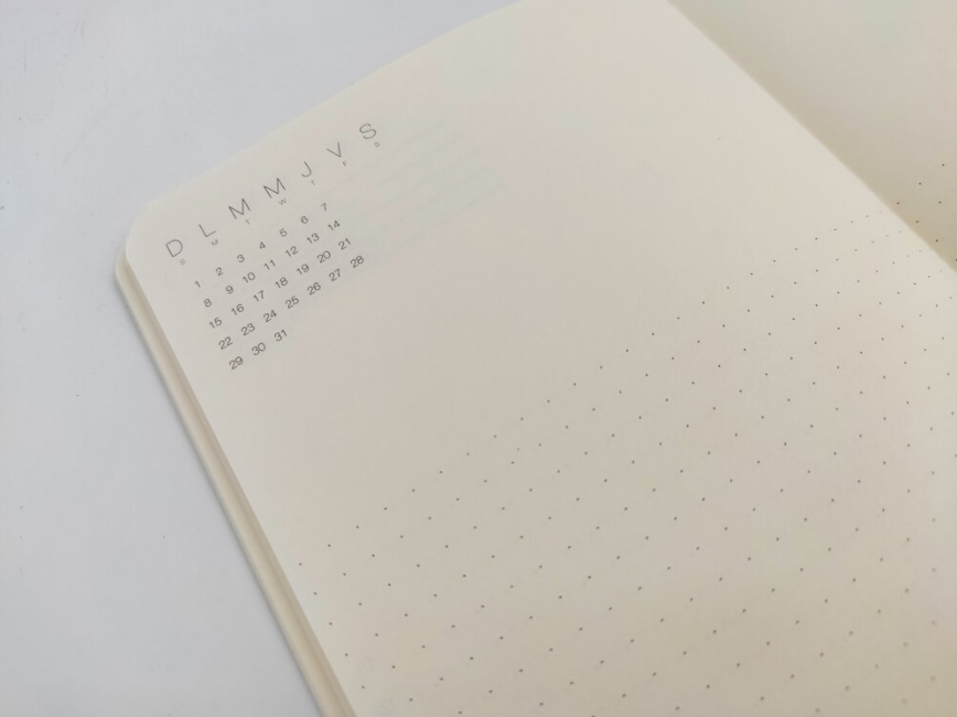 Interior page from the Timeless Agenda notebook showing lightly dotted background & calendar