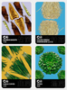 4 colorful Vegetable Trading Cards featuring images of Bamboo Shoots, Golden Needle Mushrooms, Garlic Chives, and Tatsoi