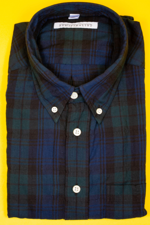 Blue & green plaid button down collar shirt, folded