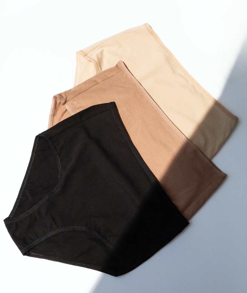 3 pairs of high waist women's underwear in black, tan & beige