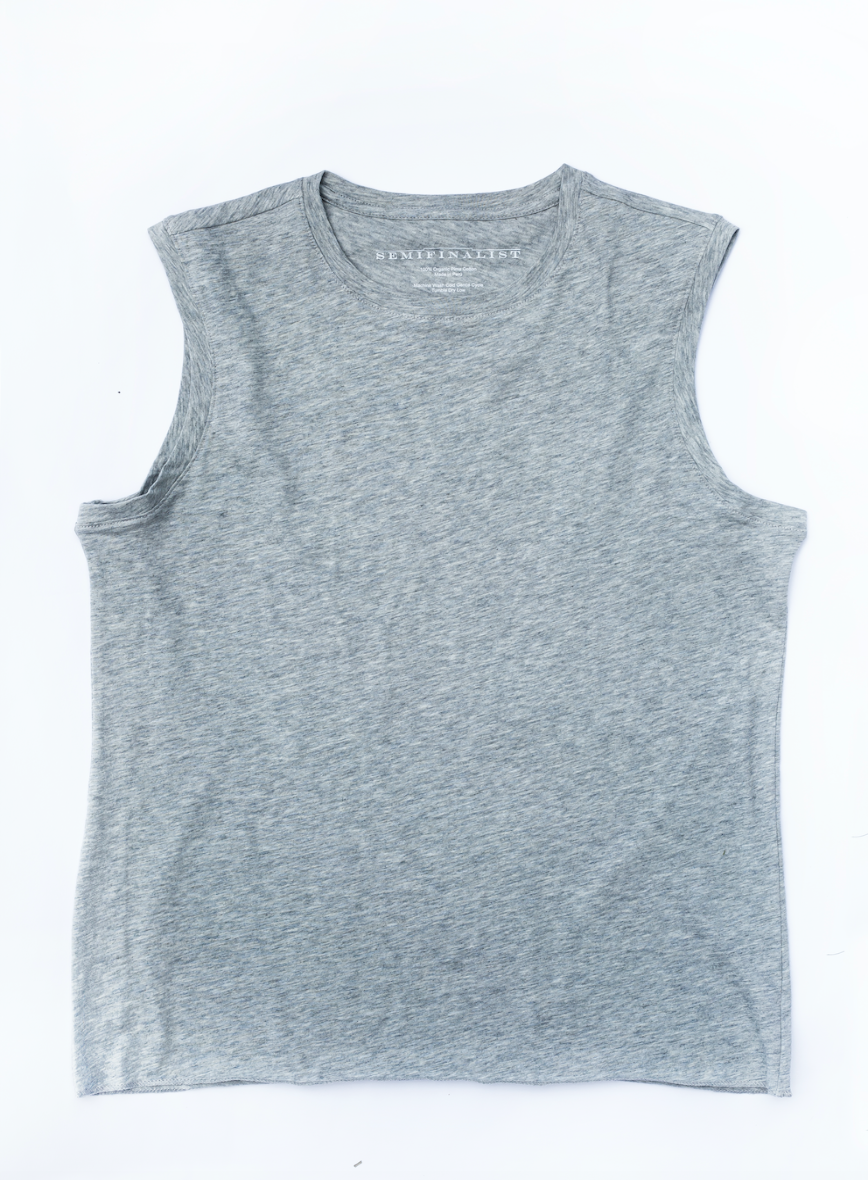 Grey sleeveless crew neck t-shirt