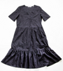 Black short sleeve petticoat dress in crinkled cotton with V-neck