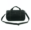 Black canvas duffle bag with front pocket, handles and removable shoulder straps