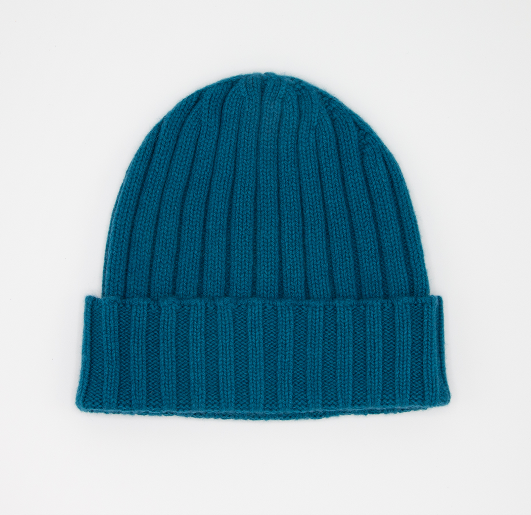 Blue chunky cashmere beanie hat
