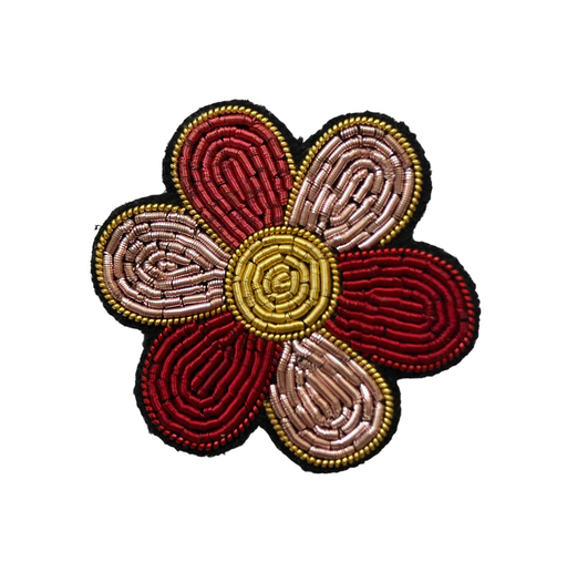 Red, pink & yellow embroidered flower pin