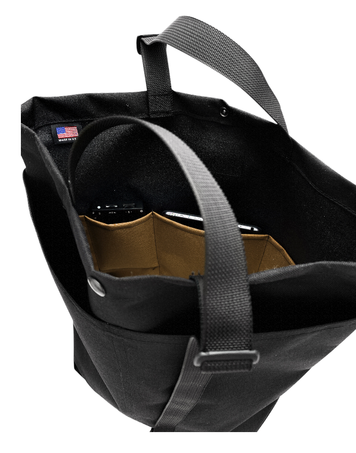 Black Carry-All Tote with Khaki interior pockets