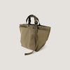 Two pockets on back of Khaki colored Small Carry-All Tote with adjustable handle straps