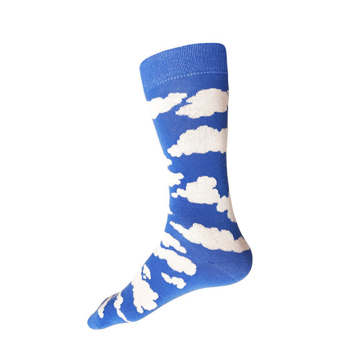 Blue men's sock with white cloud design