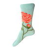Aqua colored sock with pink peony design