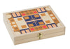 Olive & navy geometric wooden backgammon set with brass latch