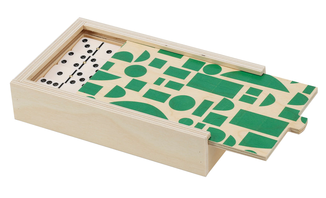 Dominos inside wood case with sliding top cover